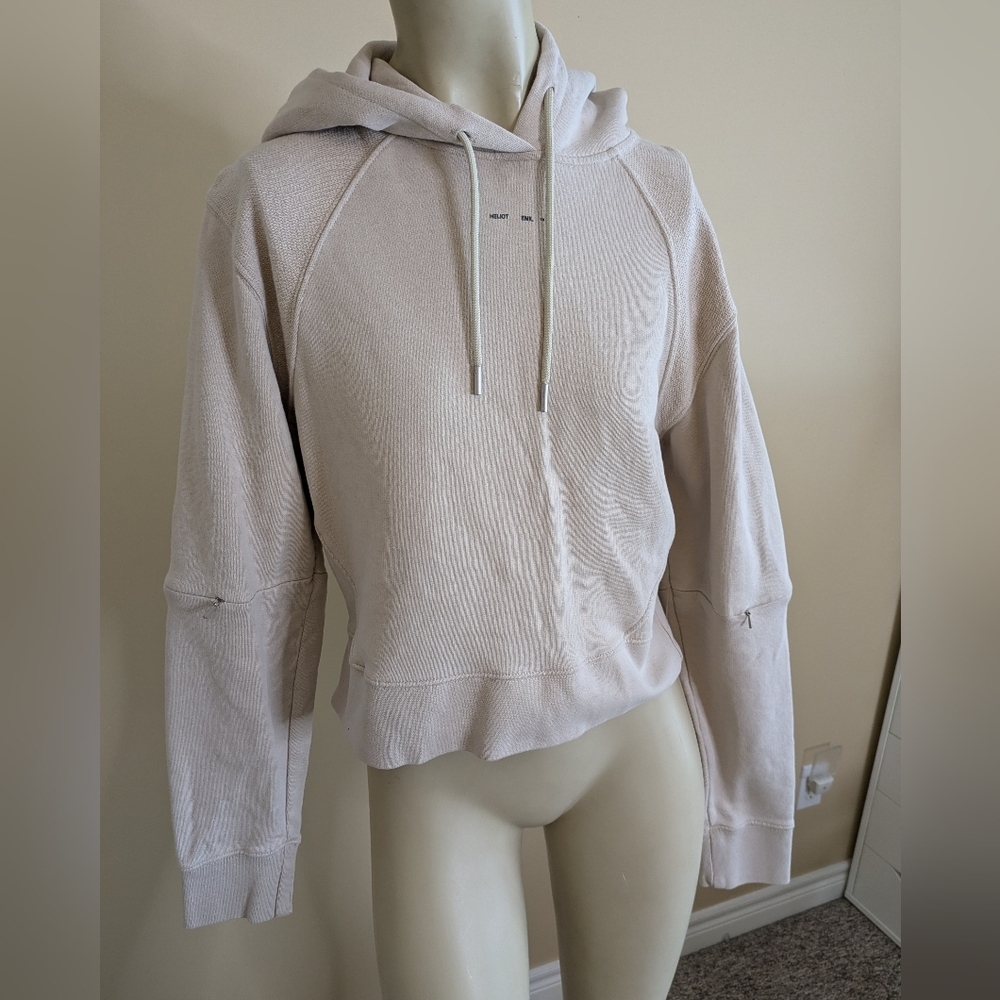 Heliot Emil Hoodie Sweatshirt Beige Zipper Sleeves Womens Small